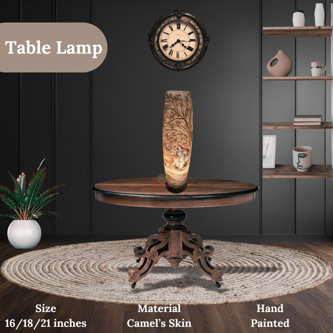 Multani Naqashi Bottle Shape Table Lamp, Camel Skin, front view