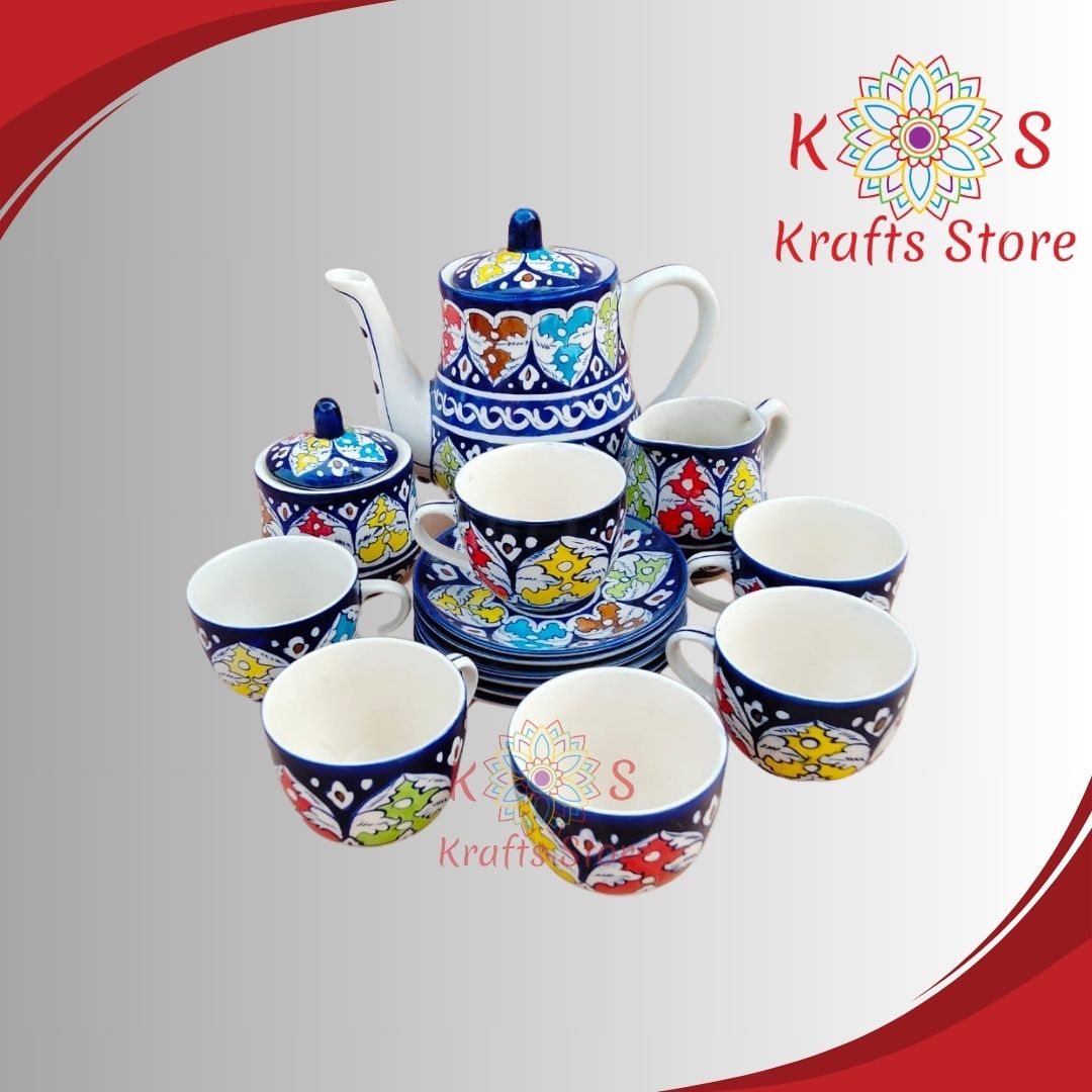 Pakistani Blue Pottery, Pakistani Handicrafts, Multani Blue pottery, Tea Set, Multani Art