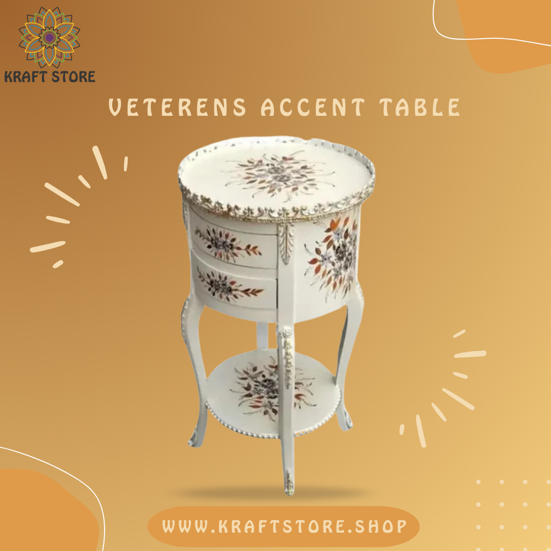 Veterens Accent Table, hand-painted, front view