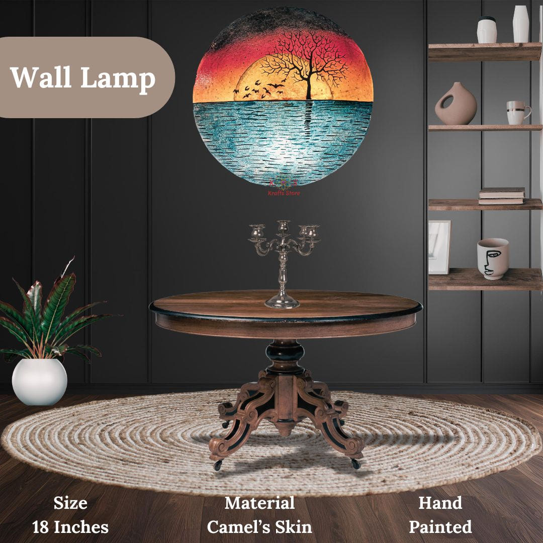 Floral Art Wall Lamp, Camel Skin, front view