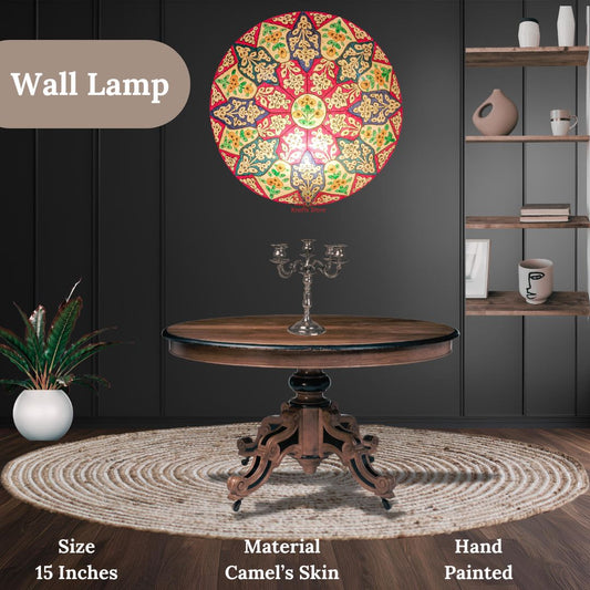Peacock Motif Wall Lamp, Camel Skin, front view