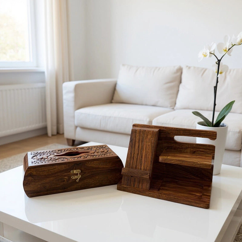 Pack of 2 Premium Desk Organizer / Docking Station & Tissue Box – Elegant & Functional