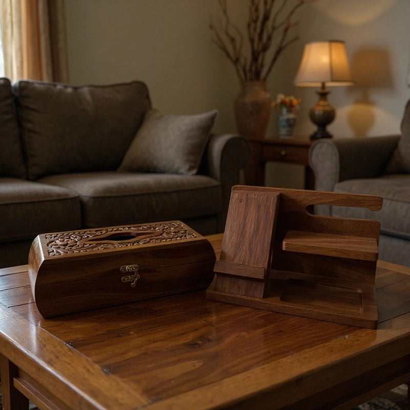 Pack of 2 Premium Desk Organizer / Docking Station & Tissue Box – Elegant & Functional