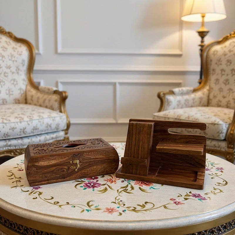 Combo Desk Organizer Docking Station and Tissue Box, front view