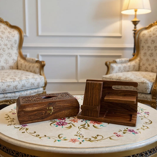Pack of 2 Premium Desk Organizer / Docking Station & Tissue Box – Elegant & Functional