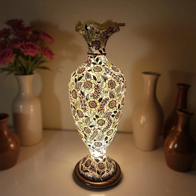 Vase Shape Floor Lamp, Camel Skin, 33 Inches, detail shot
