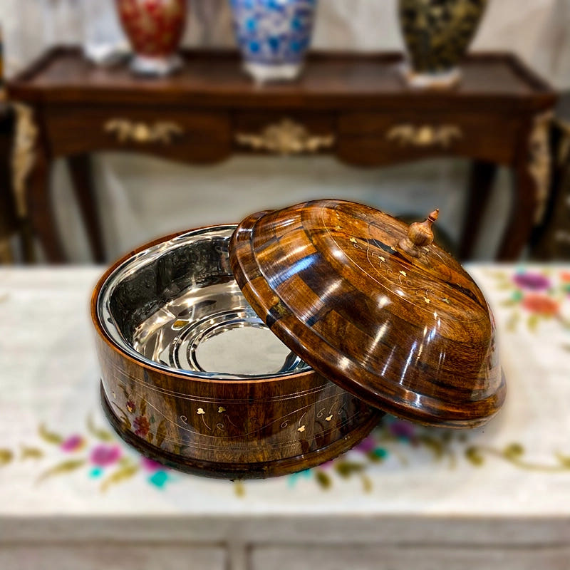 Natural Hotpot with Steel Bowl and Brass Work, open view