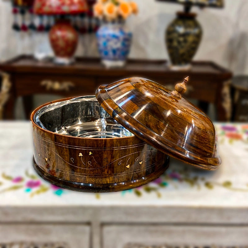 Natural Hotpot with Steel Bowl and Brass Work, brass detail