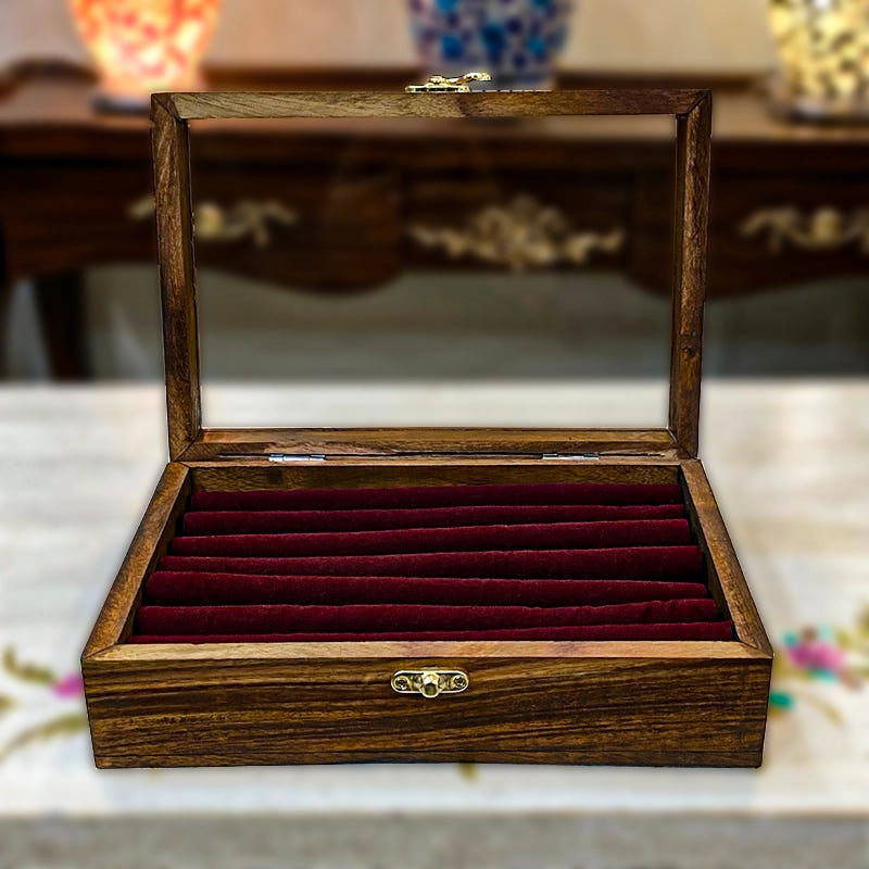 Cufflinks Box Large with Glass Lid, 10 x 7 Inches, front view