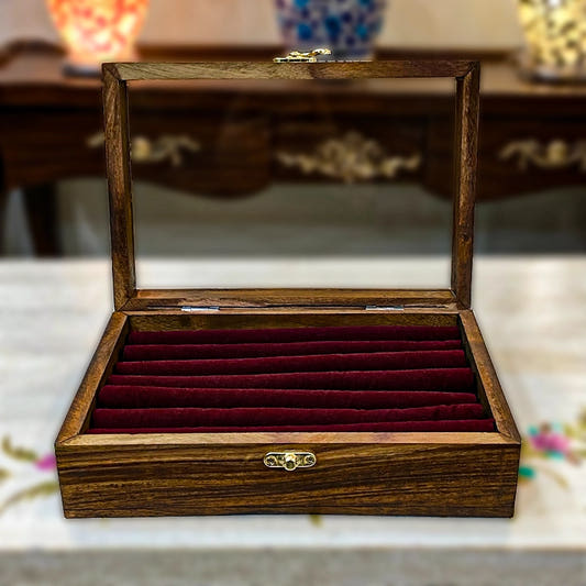 Cufflinks Box Large with Glass Lid, 10 x 7 Inches, front view