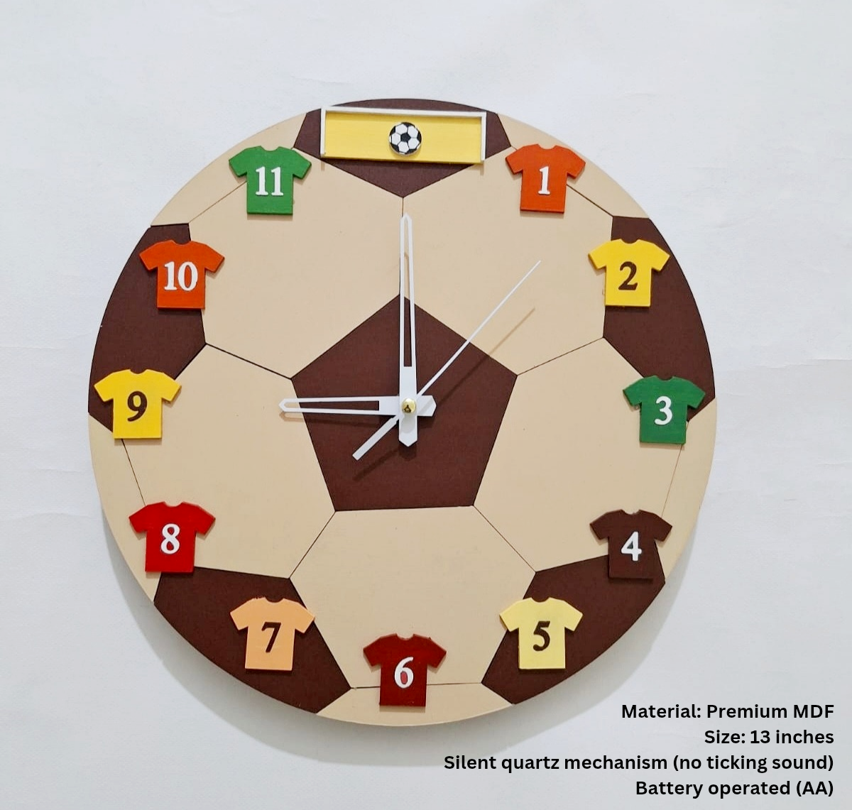 Football themed Wall Clock, front view