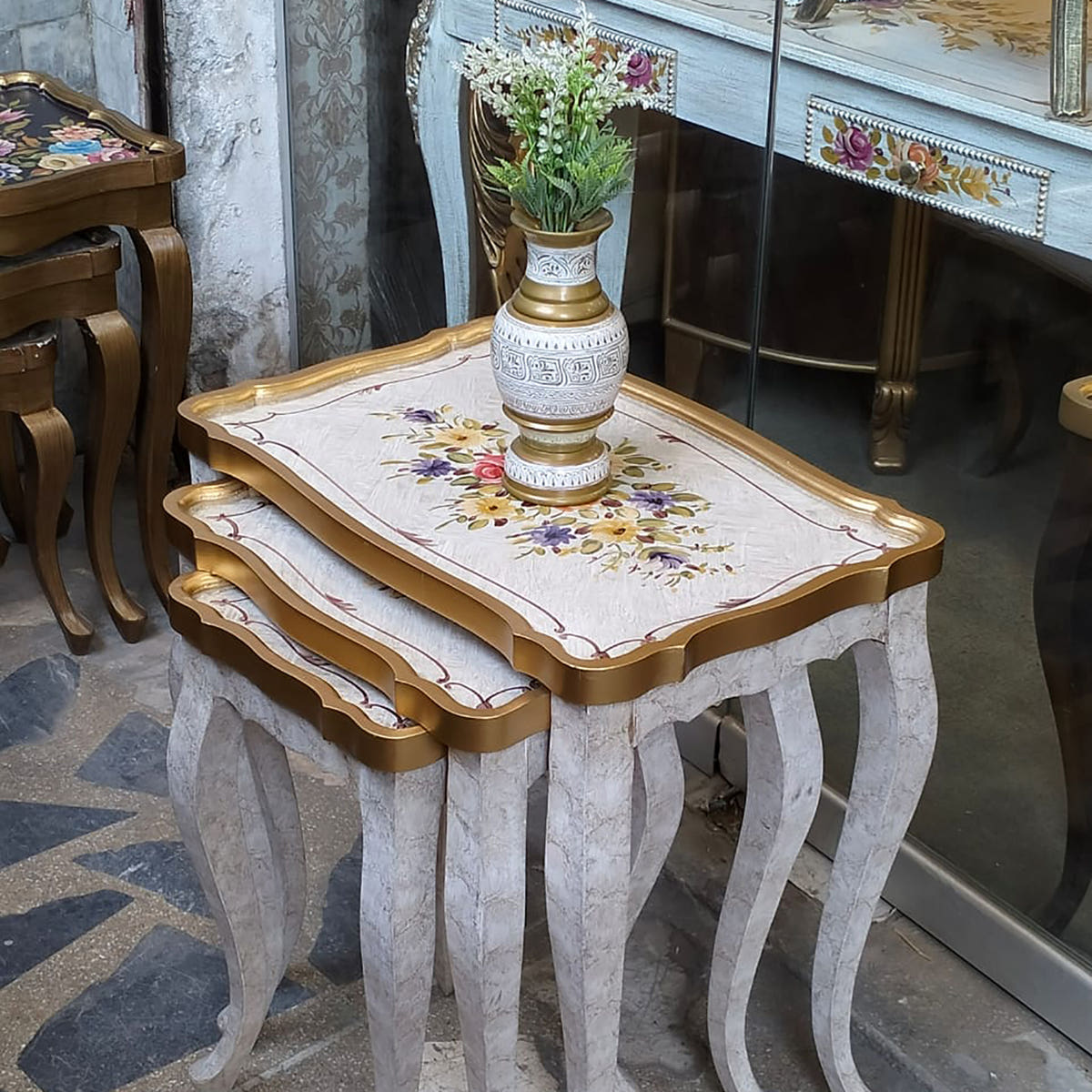 Hand-Painted Nesting Tables, Style 2, stacked view
