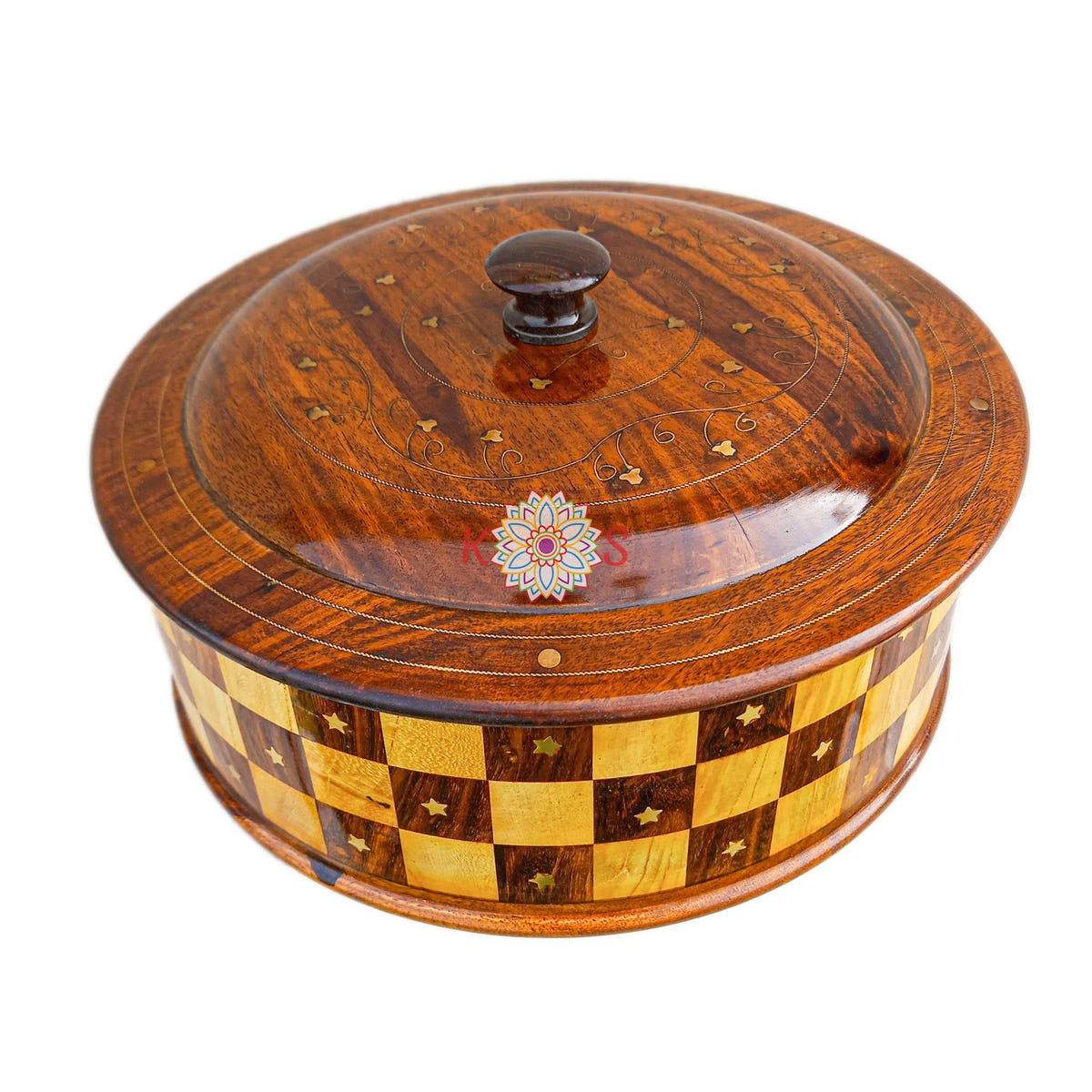 Check Design Hotpot with Brass Work, brass detail