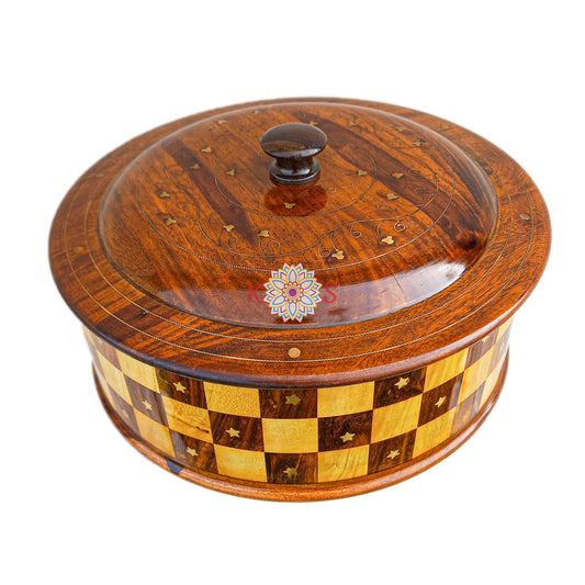 Check Design Hotpot with Brass Work, front view