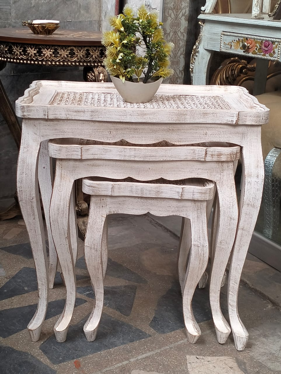 Nesting Tables with chalk finish and Cane work