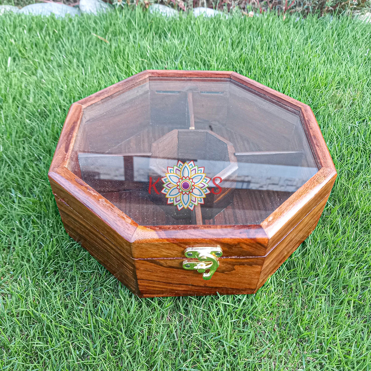 Octagon Dry Fruit Serving Box, 5 Fixed Compartments, top view