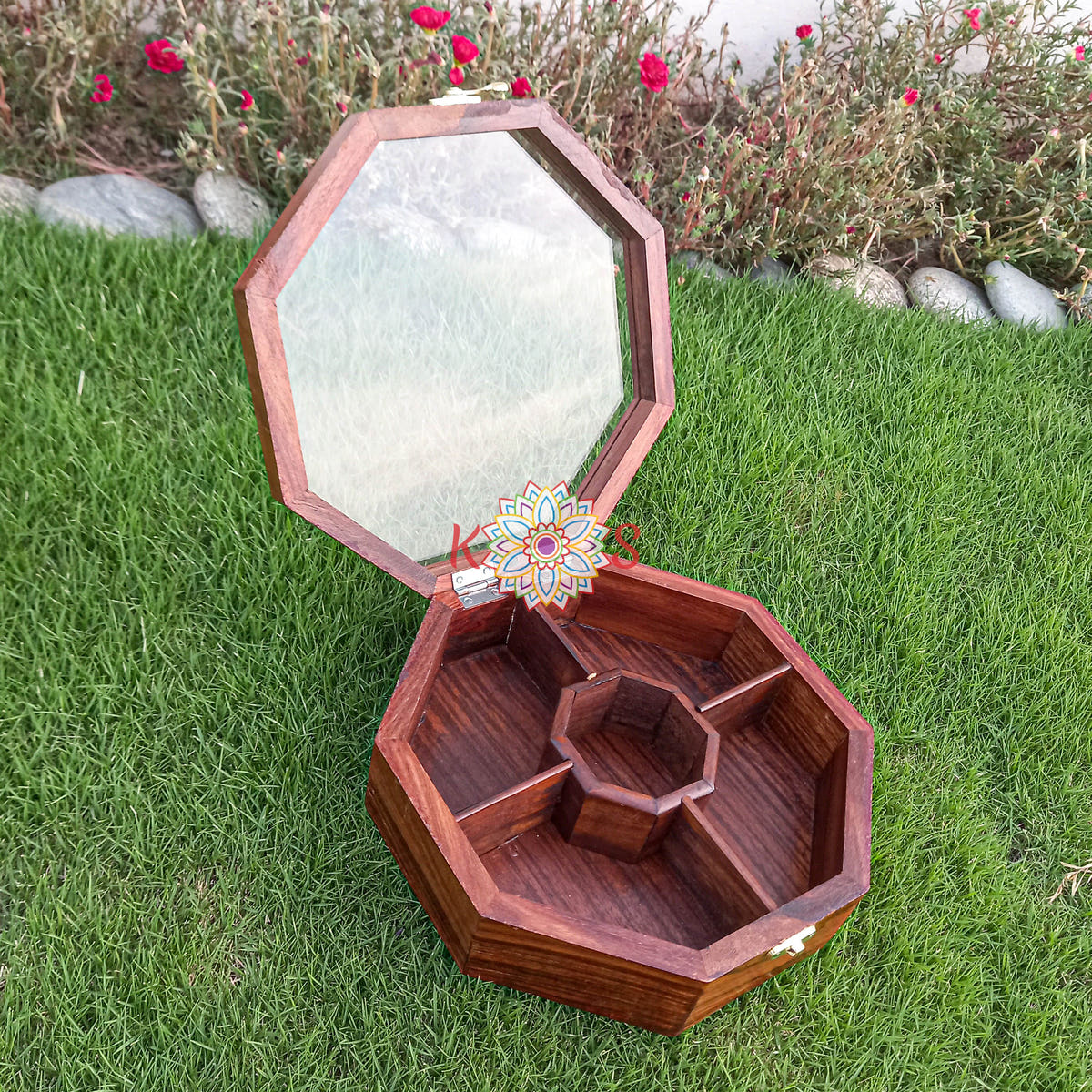 Octagon Dry Fruit Serving Box, 5 Fixed Compartments, side view