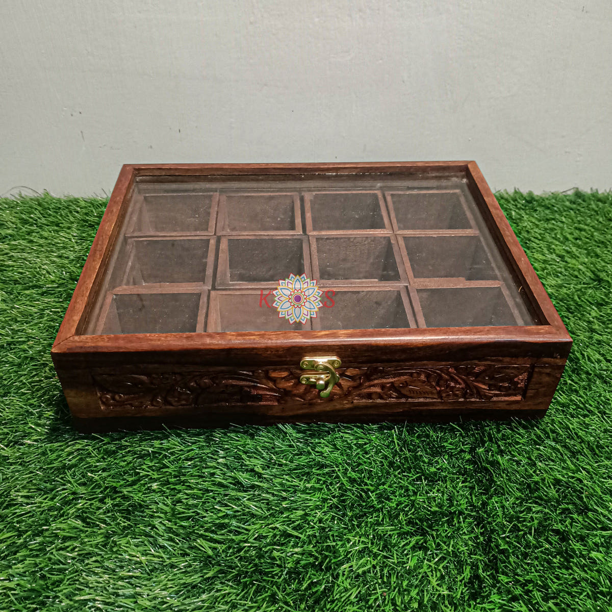 Masala Box with Carving Work, 12 Movable Compartments, carving detail