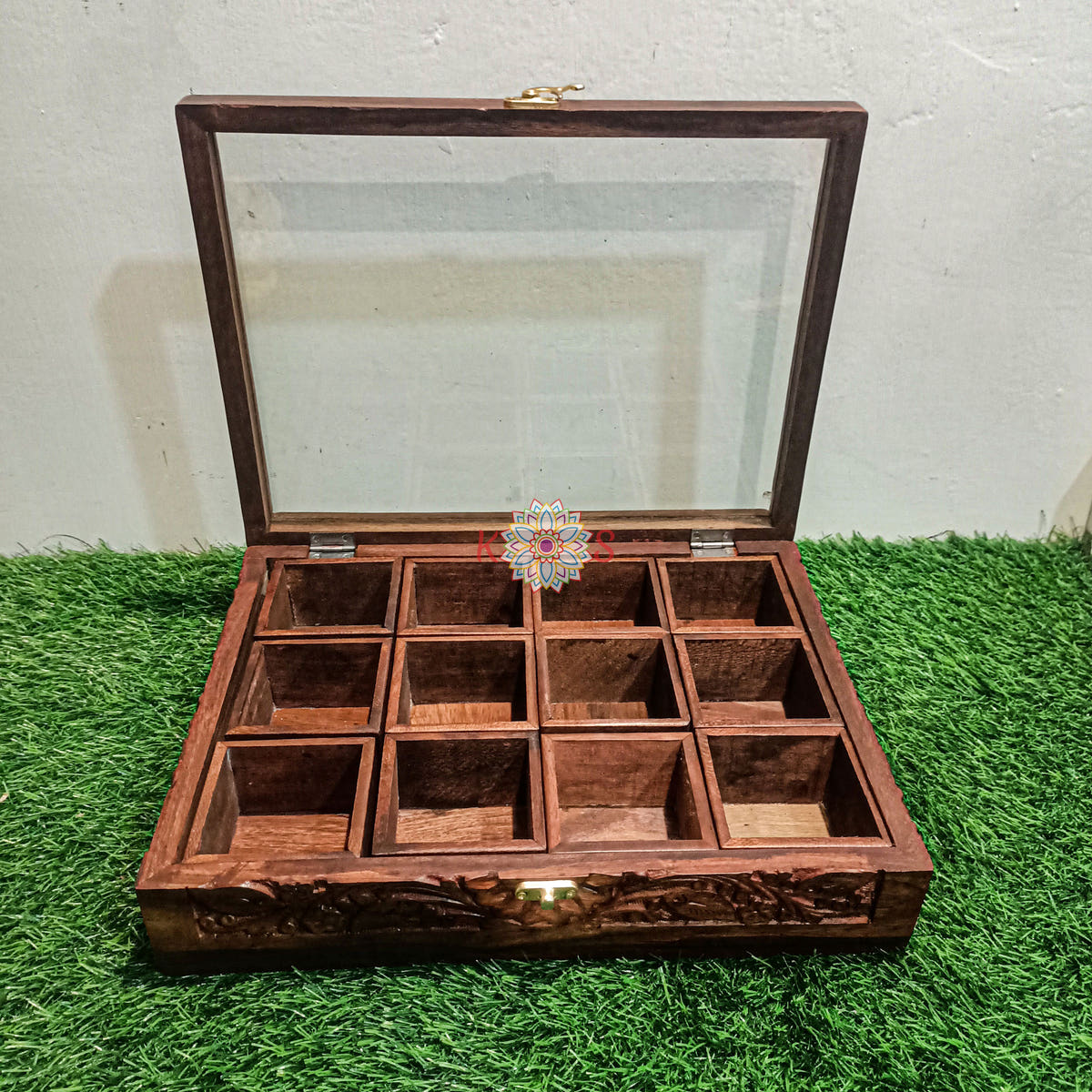 Masala Box with Carving Work, 12 Movable Compartments, closed view
