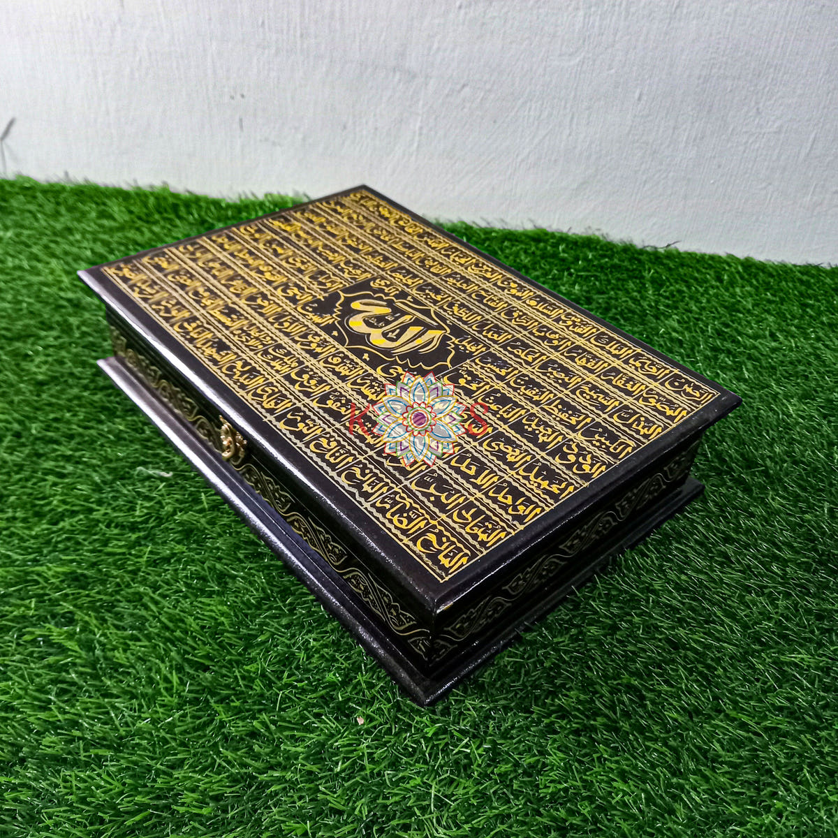 Quran Box with 99 Names of Allah, Black and Golden, open view