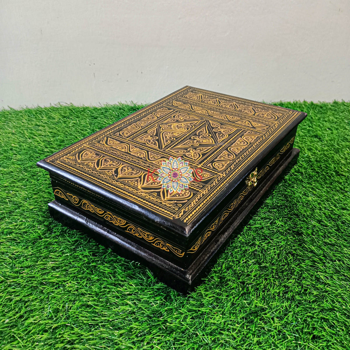 Quran Box Jewelry Box, Black and Golden, 9x13 Inches, front view
