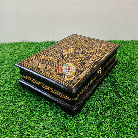 Quran Box Jewelry Box, Black and Golden, 9x13 Inches, front view