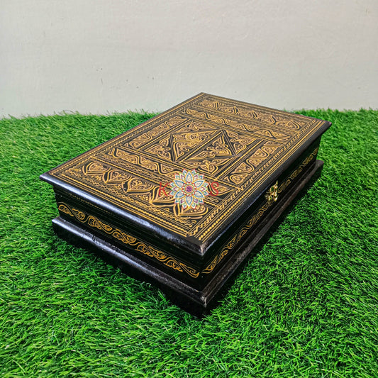 Quran Box Jewelry Box, Black and Golden, 9x13 Inches, front view