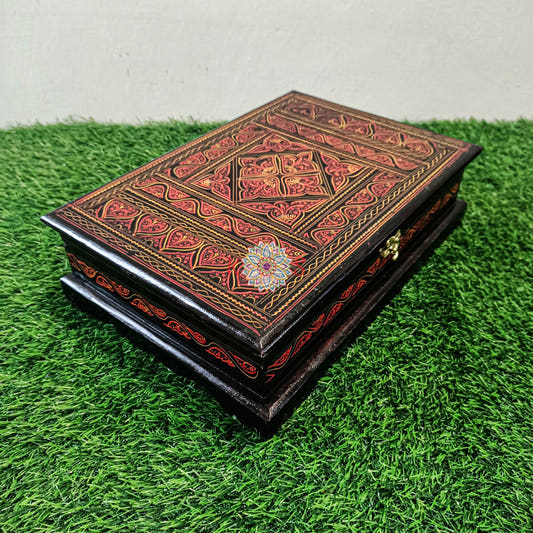 Quran Box Jewelry Box, Red and Golden, 9x13 Inches, front view