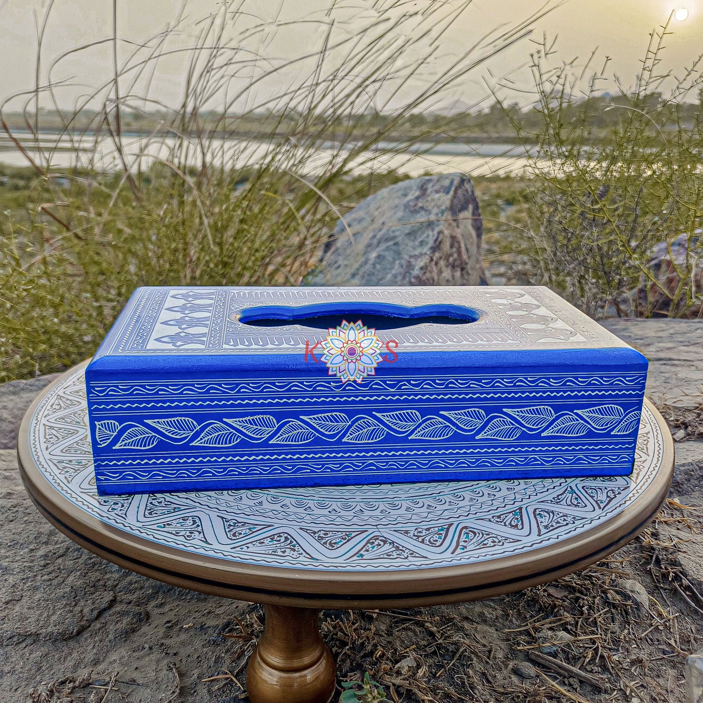 Blue Pottery Tissue Box