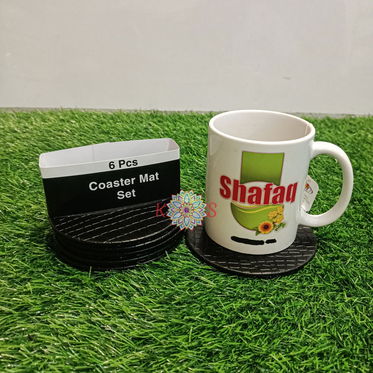 Tea Coasters, Pack of 6, Black Round, front view