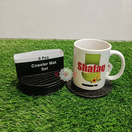 Tea Coasters, Pack of 6, Black Round, front view