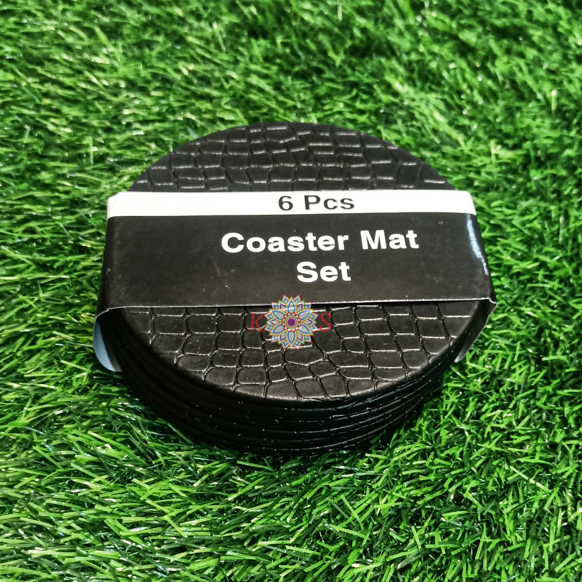 Tea Coasters, Pack of 6, Black Round, detail shot