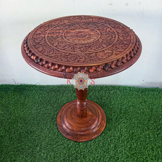 Coffee Table with Uthai Carving Art Work, Sheesham Wood, front view