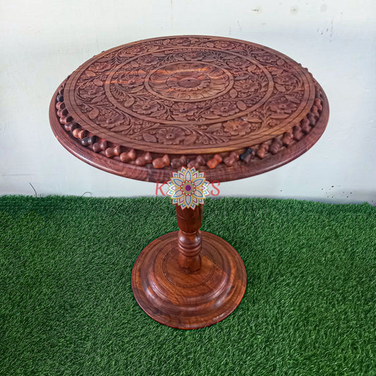 Coffee Table with Uthai Carving Art Work, Sheesham Wood, front view