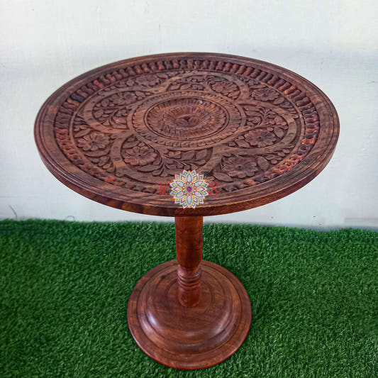 Coffee Table with Gehrai Carving Art Work, Sheesham Wood, front view