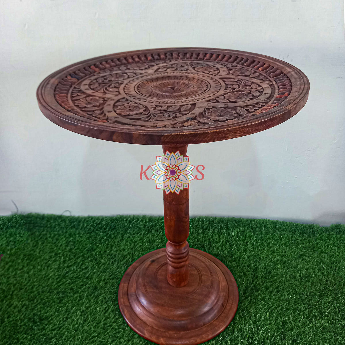 Coffee Table with Gehrai Carving Art Work, Sheesham Wood, side view