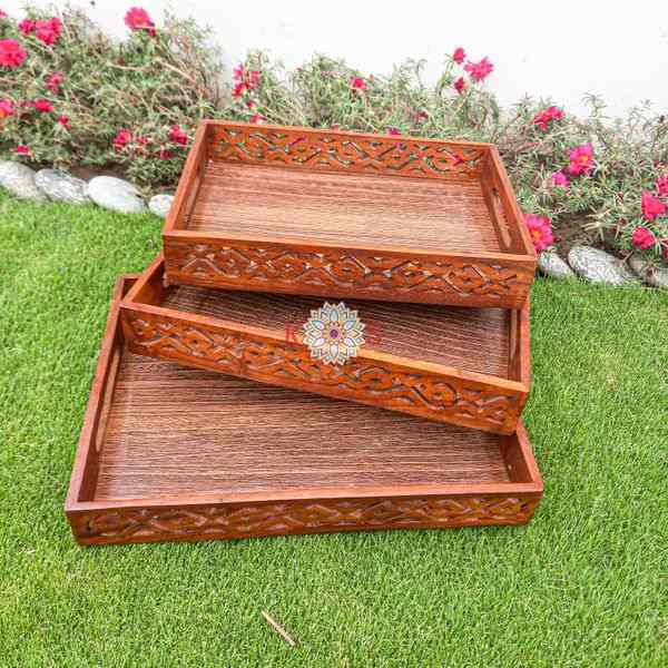 Serving Trays Set Of 3 Trays with Beautiful Cutwork