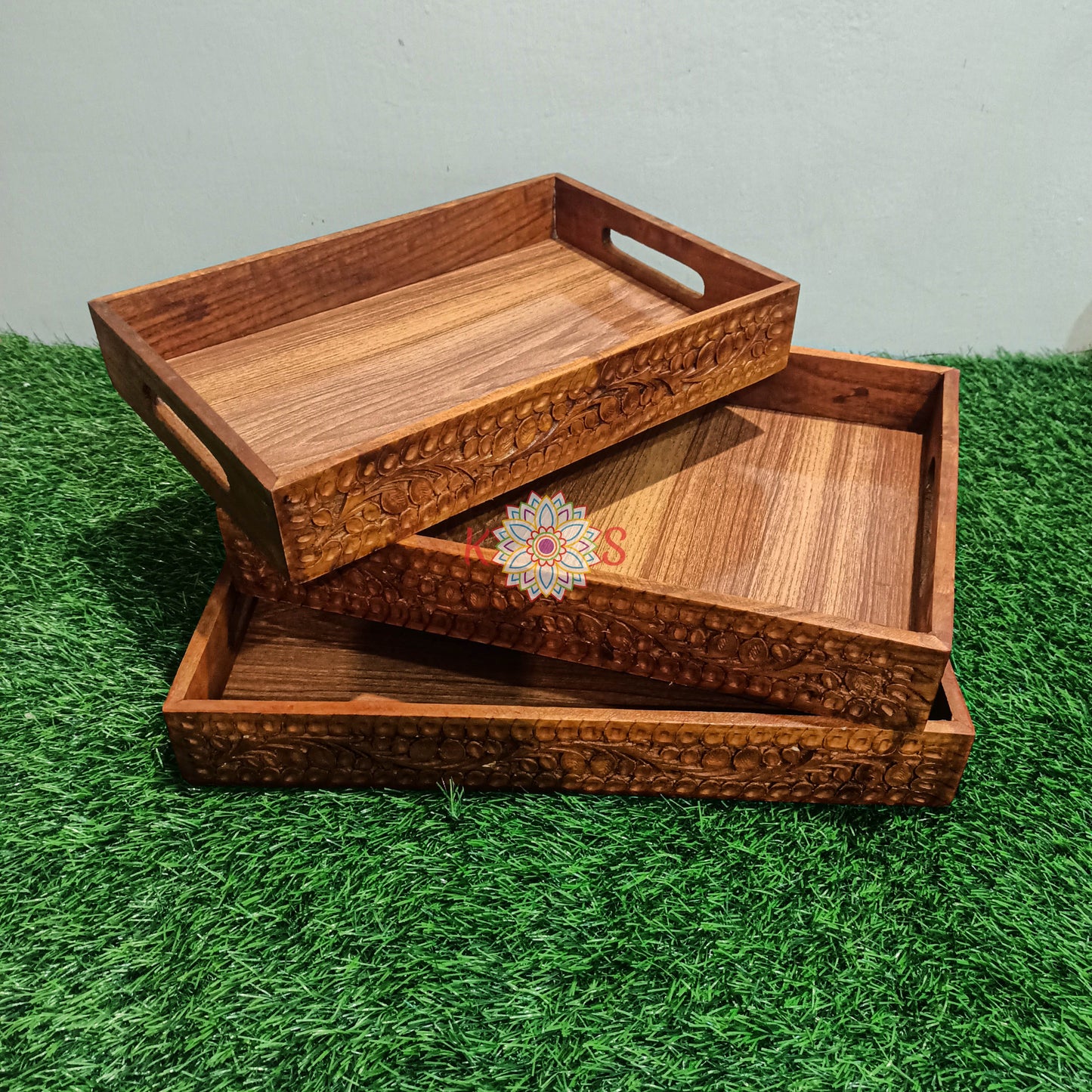 Serving Trays Set Of 3 Trays with Beautiful Carving Work